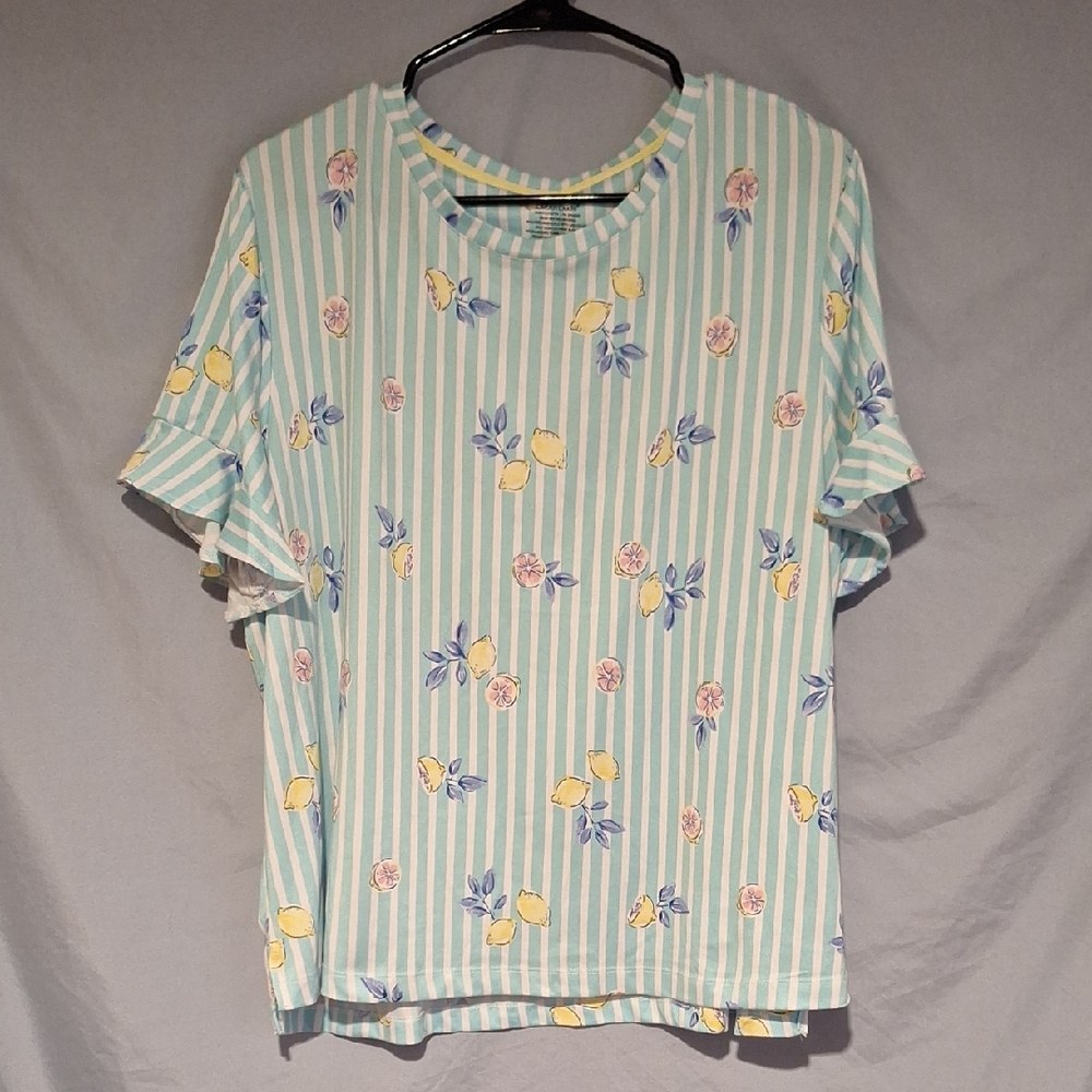 Cuddl Duds Women's Blue and White Striped Top Size XL